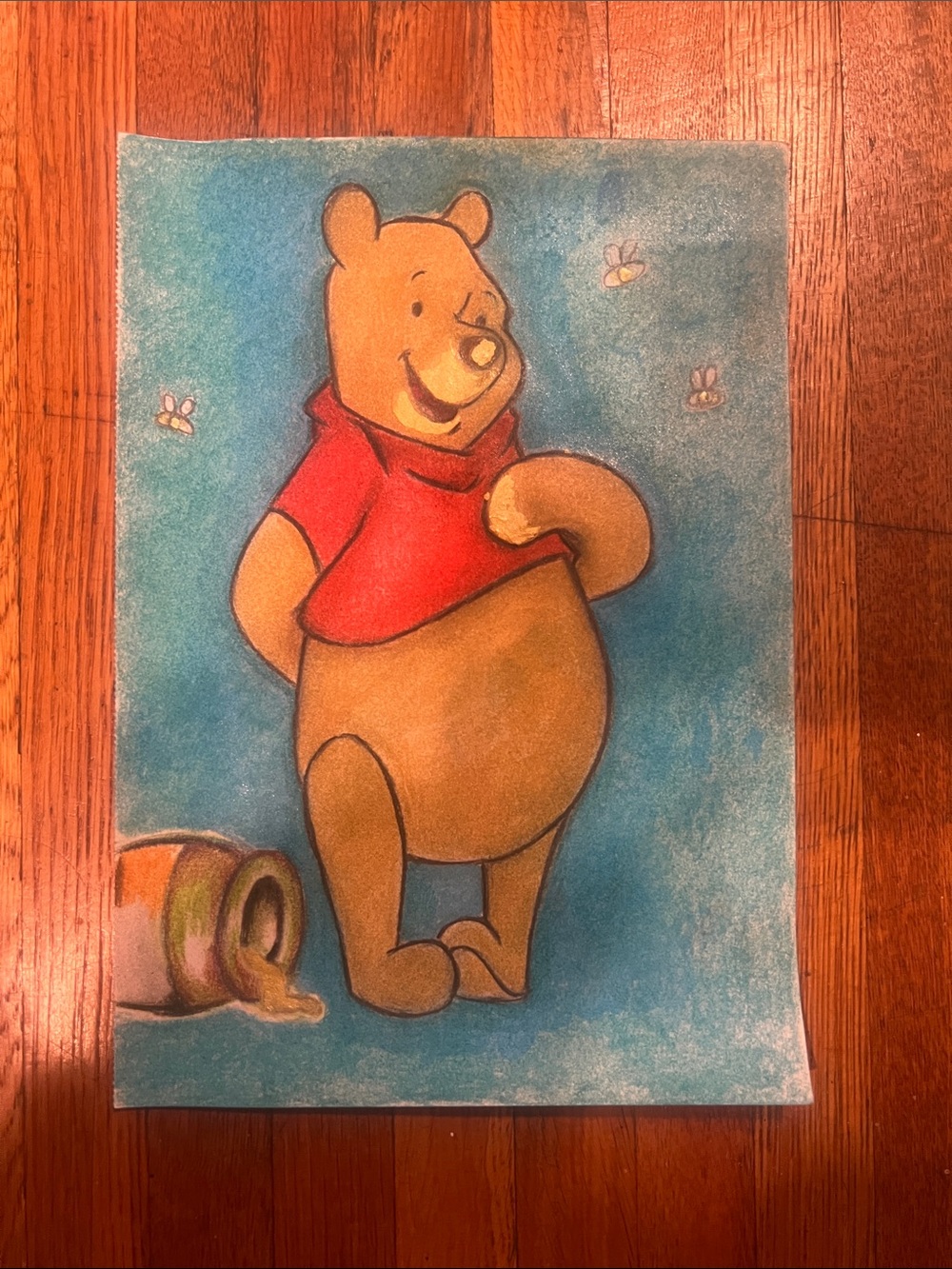 Winnie the Pooh Sand Art Print - Blue Background, Red Shirt